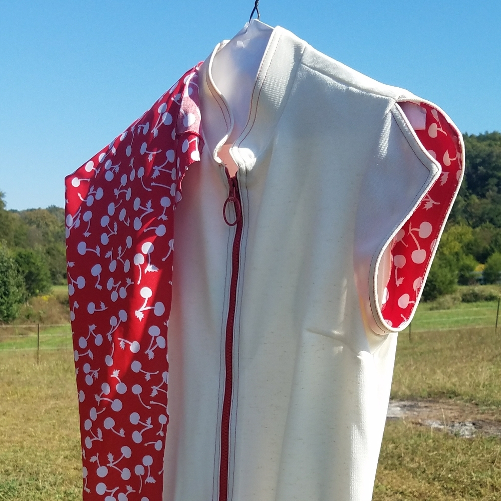 VTG Jumpsuit 1960's White Red Cherry 70's S - Picture 4 of 9